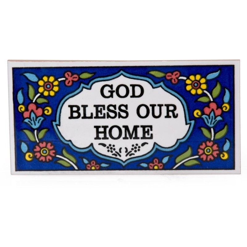 Flower Wall Hanging Tile with Blessing. Armenian Ceramic