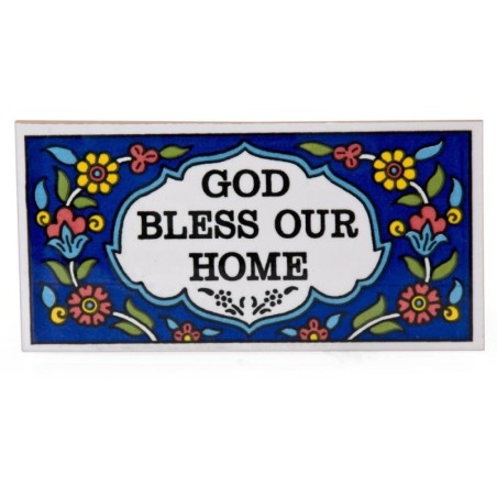 Flower Wall Hanging Tile with Blessing. Armenian Ceramic