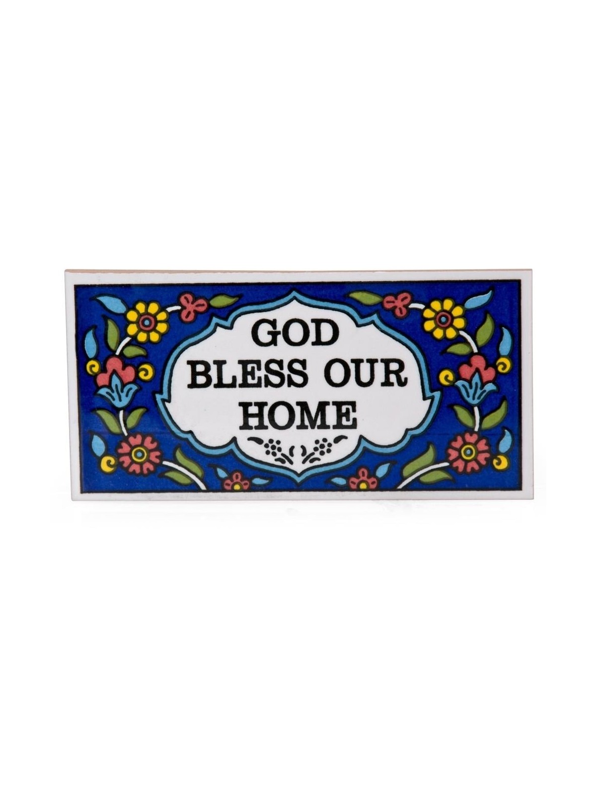 Flower Wall Hanging Tile with Blessing. Armenian Ceramic