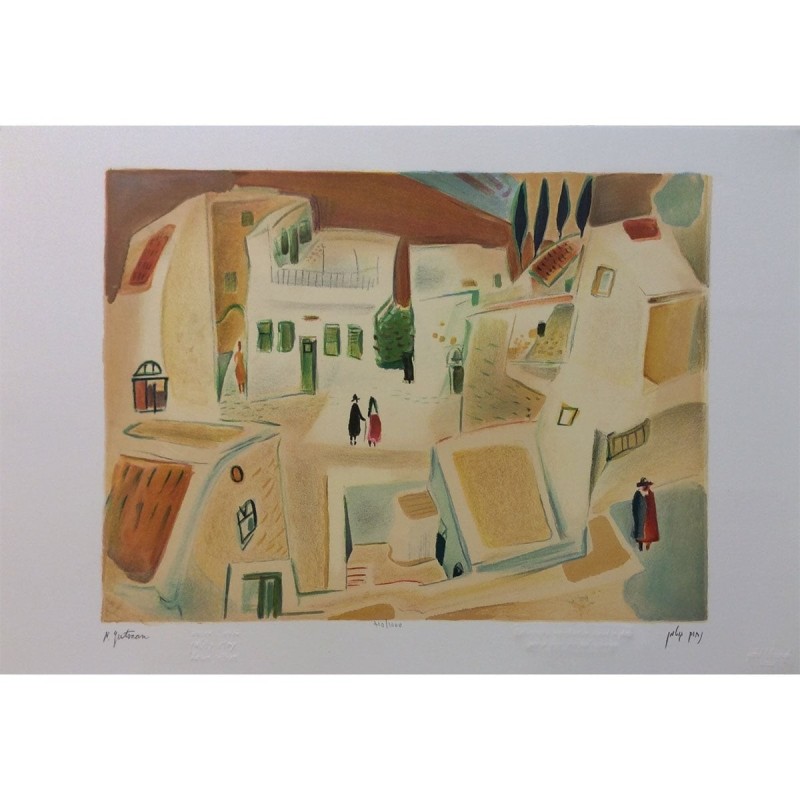 Square in Safed. Artist: Nahum Gutman. Signed & Numbered Limited Editi