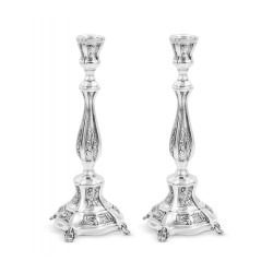 Sterling Silver Shabbat Candlesticks Leaf Design o... | Silver Judaica