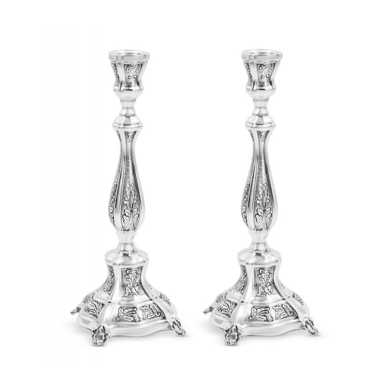 Sterling Silver Shabbat Candlesticks Leaf Design o... | Silver Judaica