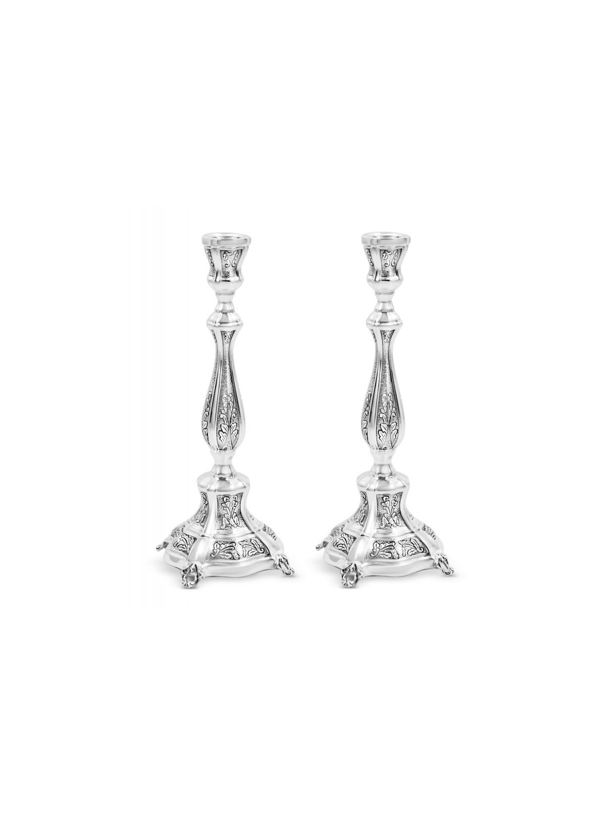Sterling Silver Shabbat Candlesticks Leaf Design o... | Silver Judaica