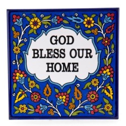 Large Flower Wall Hanging Tile with Blessing. Armenian Ceramic