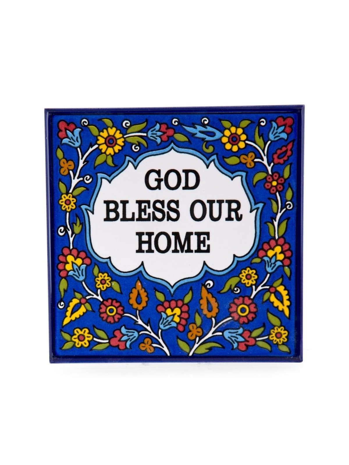 Large Flower Wall Hanging Tile with Blessing. Armenian Ceramic