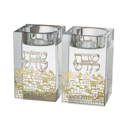 Square Crystal Glass Candlesticks with M... | Traditional Candlesticks