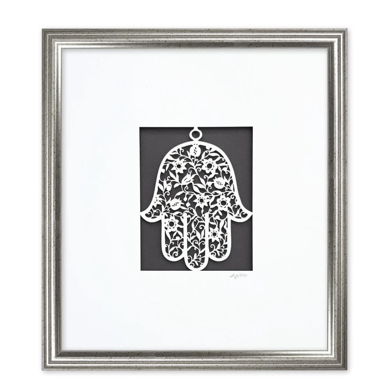 White Floral Hamsa Laser-Cut Paper Wall Art by David Fisher (Color Opt