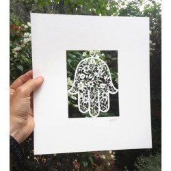 White Floral Hamsa Laser-Cut Paper Wall Art by David Fisher (Color Opt
