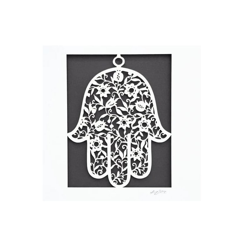 White Floral Hamsa Laser-Cut Paper Wall Art by David Fisher (Color Opt