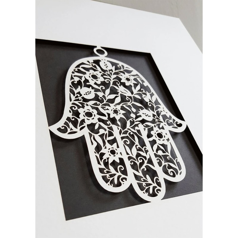 White Floral Hamsa Laser-Cut Paper Wall Art by David Fisher (Color Opt