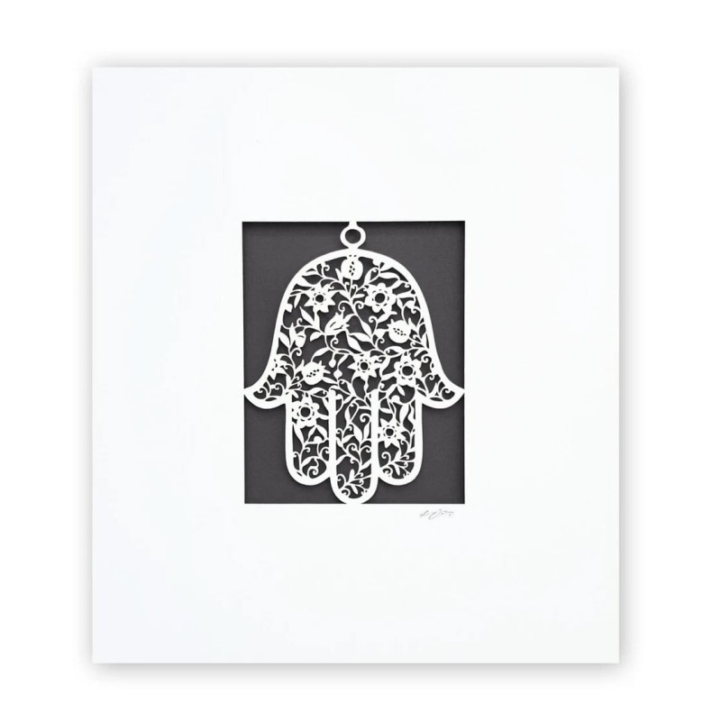 White Floral Hamsa Laser-Cut Paper Wall Art by David Fisher (Color Opt