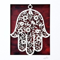 White Floral Hamsa Laser-Cut Paper Wall Art by David Fisher (Color Opt