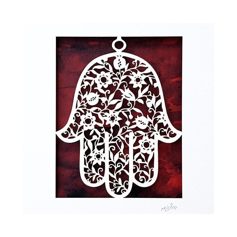 White Floral Hamsa Laser-Cut Paper Wall Art by David Fisher (Color Opt