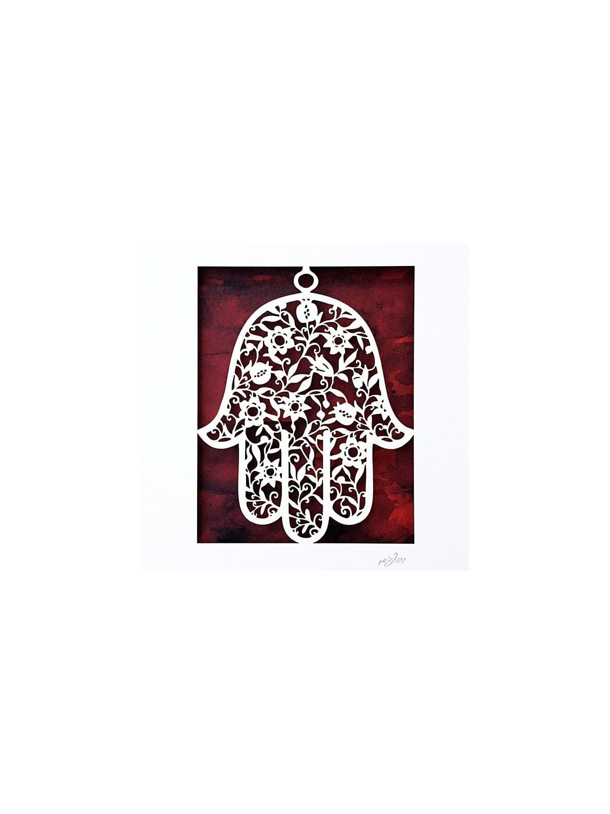 White Floral Hamsa Laser-Cut Paper Wall Art by David Fisher (Color Opt