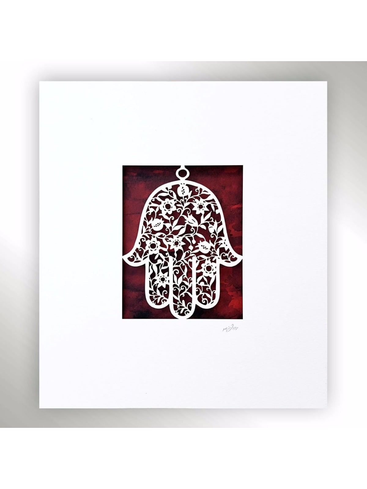 White Floral Hamsa Laser-Cut Paper Wall Art by David Fisher (Color Opt