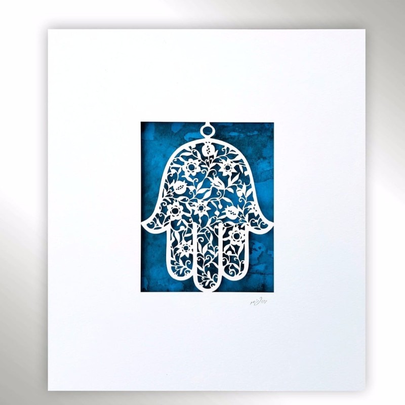 White Floral Hamsa Laser-Cut Paper Wall Art by David Fisher (Color Opt