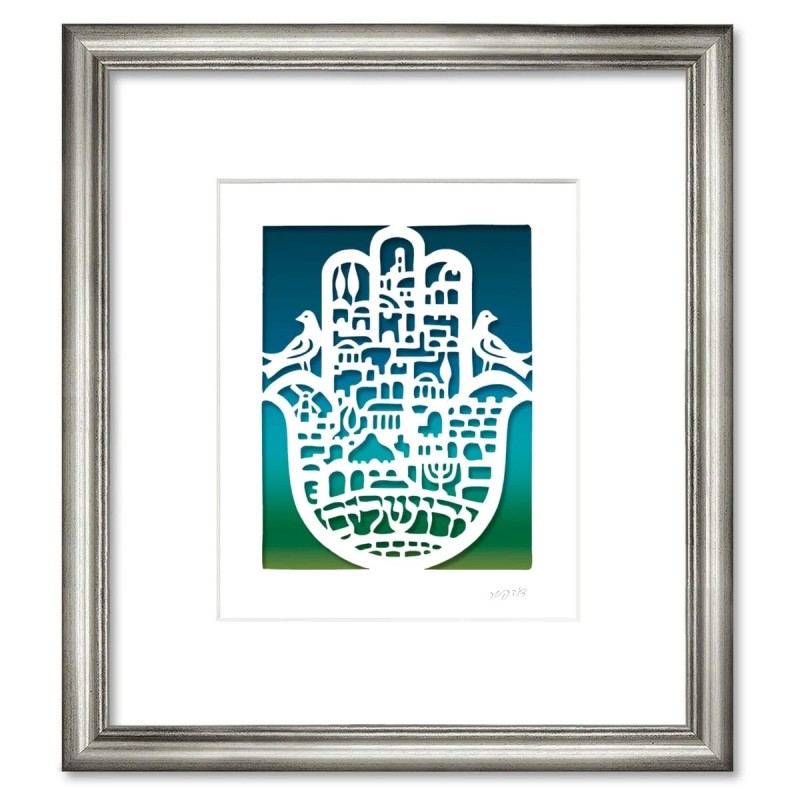 Jerusalem Hamsa with Doves Wall Hanging by David Fisher - Color Option