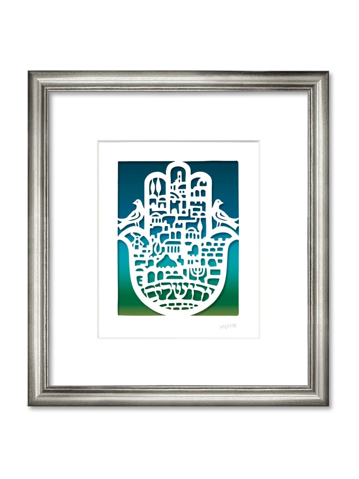 Jerusalem Hamsa with Doves Wall Hanging by David Fisher - Color Option