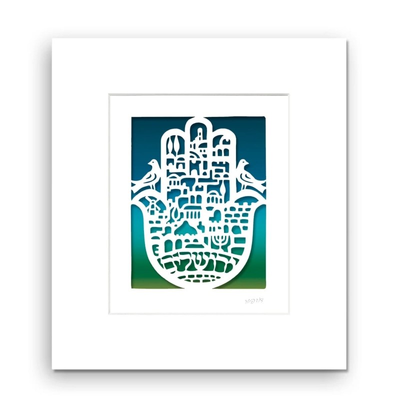 Jerusalem Hamsa with Doves Wall Hanging by David Fisher - Color Option