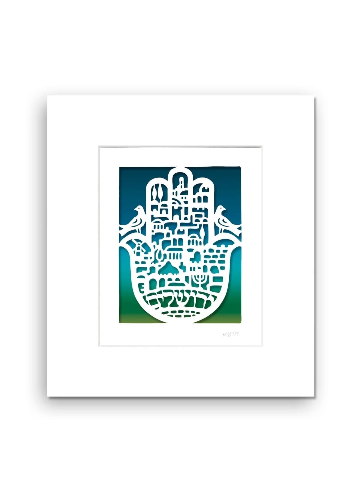 Jerusalem Hamsa with Doves Wall Hanging by David Fisher - Color Option