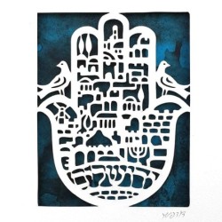 Jerusalem Hamsa with Doves Wall Hanging by David Fisher - Color Option