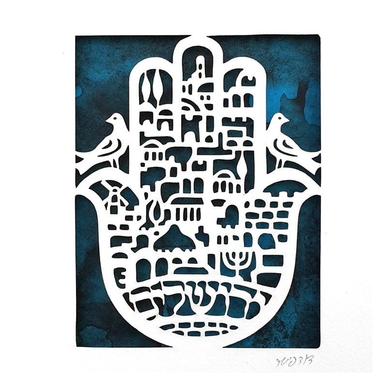 Jerusalem Hamsa with Doves Wall Hanging by David Fisher - Color Option