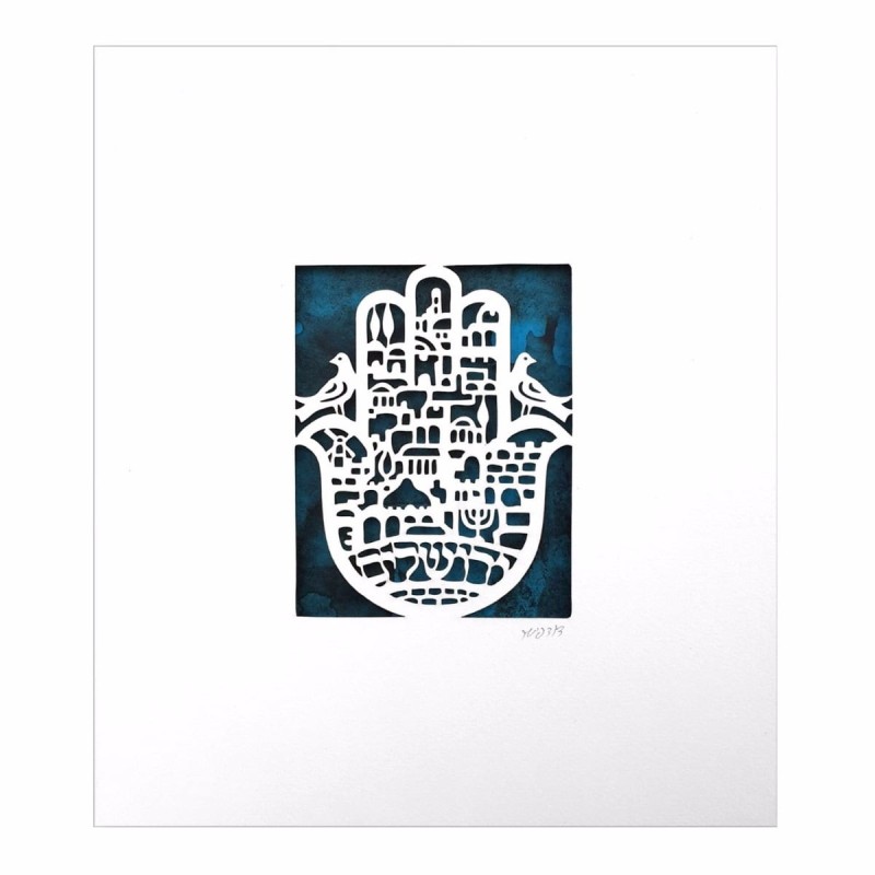Jerusalem Hamsa with Doves Wall Hanging by David Fisher - Color Option