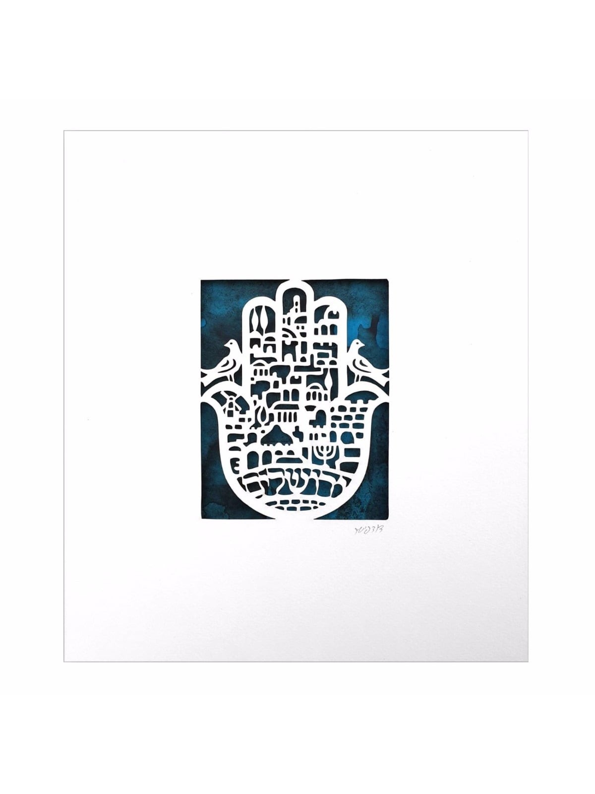 Jerusalem Hamsa with Doves Wall Hanging by David Fisher - Color Option