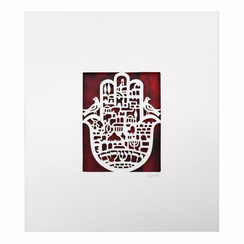 Jerusalem Hamsa with Doves Wall Hanging by David Fisher - Color Option