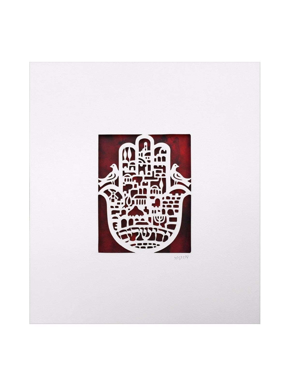 Jerusalem Hamsa with Doves Wall Hanging by David Fisher - Color Option