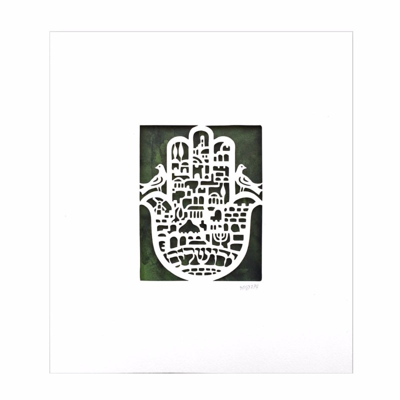 Jerusalem Hamsa with Doves Wall Hanging by David Fisher - Color Option