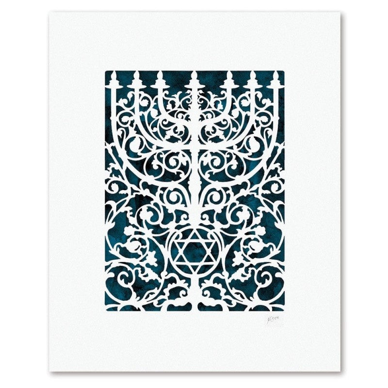 Prague Menorah Laser-Cut Paper Wall Hanging by David Fisher