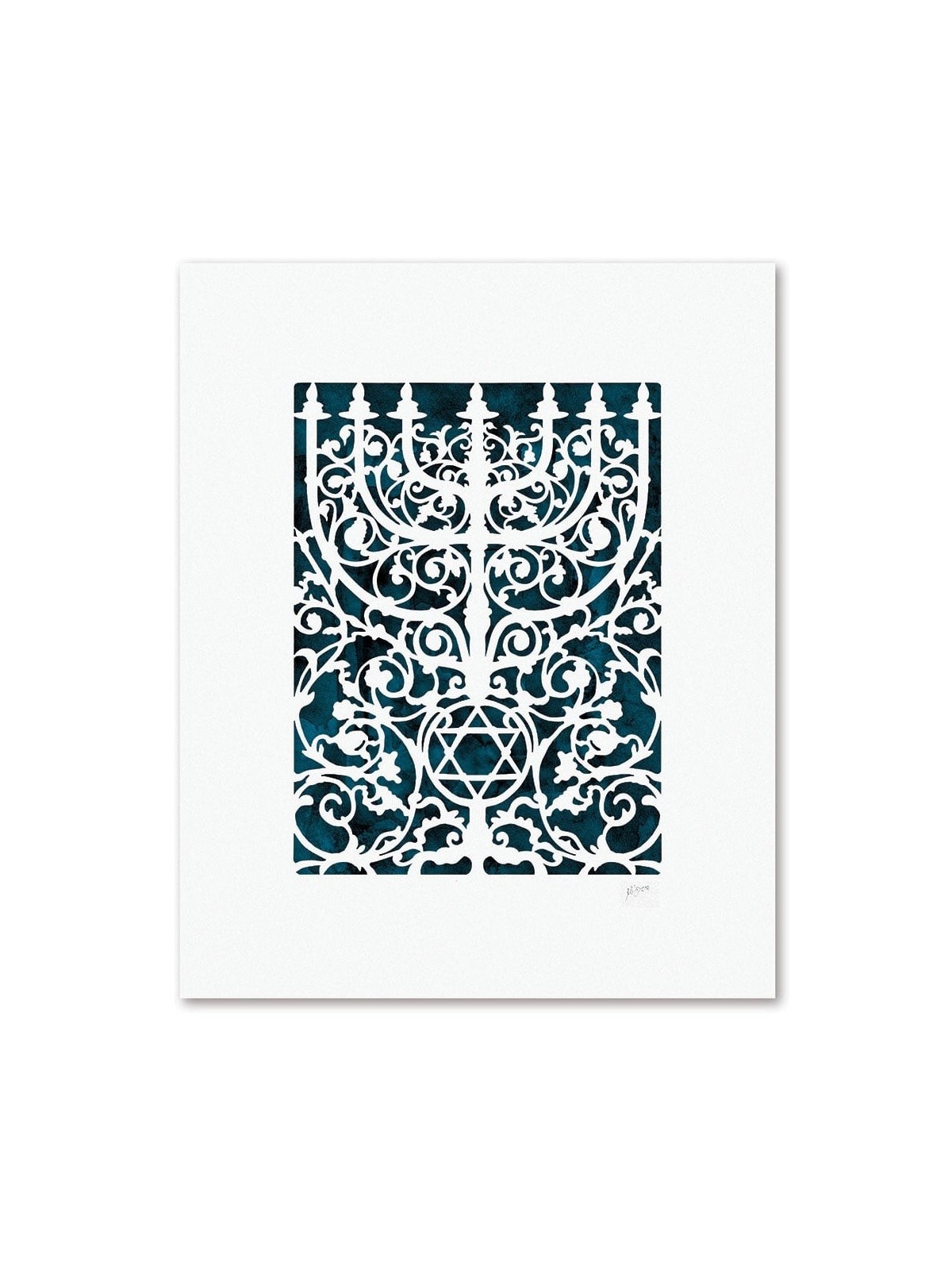 Prague Menorah Laser-Cut Paper Wall Hanging by David Fisher