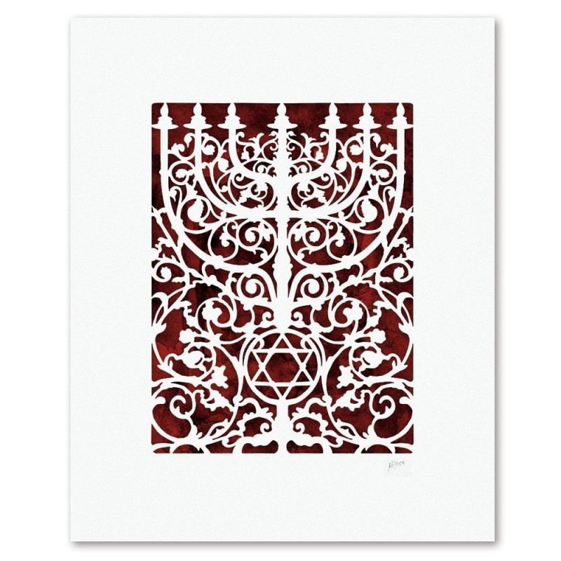 Prague Menorah Laser-Cut Paper Wall Hanging by David Fisher