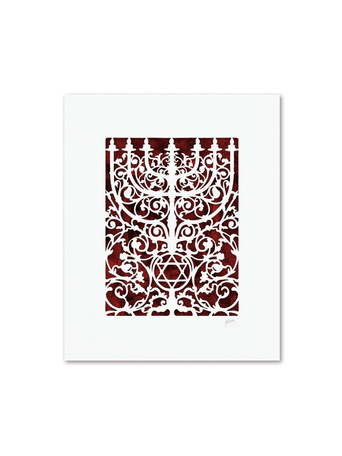 Prague Menorah Laser-Cut Paper Wall Hanging by David Fisher