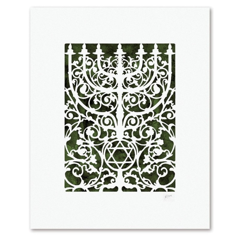 Prague Menorah Laser-Cut Paper Wall Hanging by David Fisher