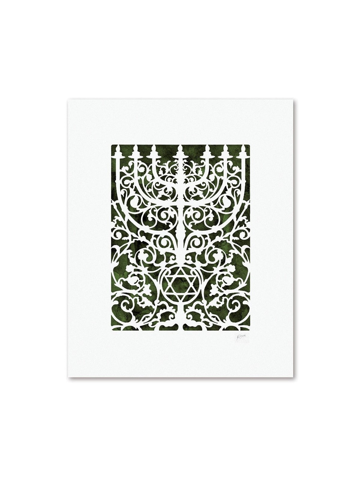 Prague Menorah Laser-Cut Paper Wall Hanging by David Fisher