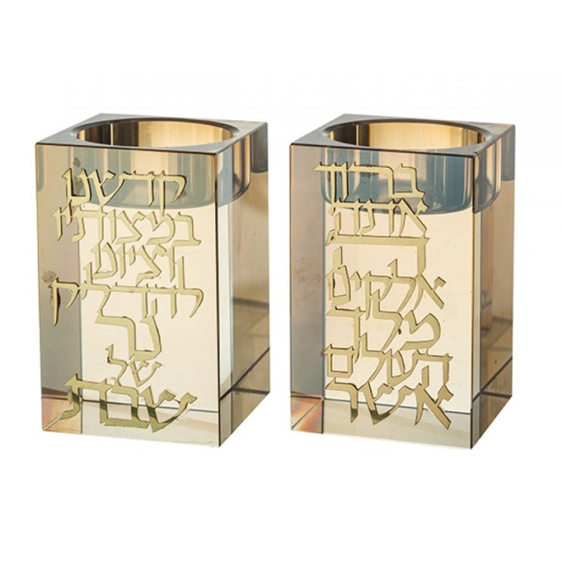 Square Smoky Crystal Glass Candlesticks ... | Traditional Candlesticks