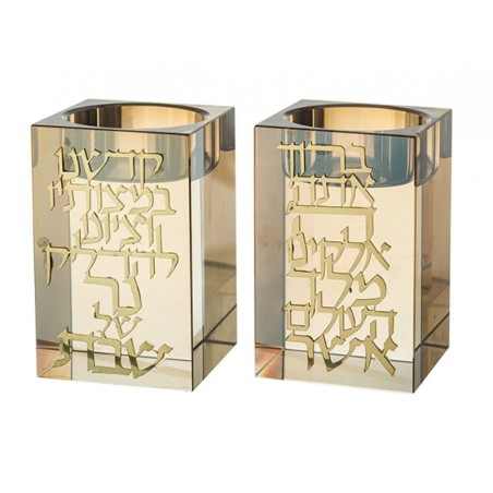 Square Smoky Crystal Glass Candlesticks ... | Traditional Candlesticks