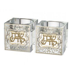 Square Crystal Glass Candlesticks with G... | Traditional Candlesticks