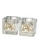 Square Crystal Glass Candlesticks with G... | Traditional Candlesticks