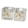 Square Crystal Glass Candlesticks with G... | Traditional Candlesticks