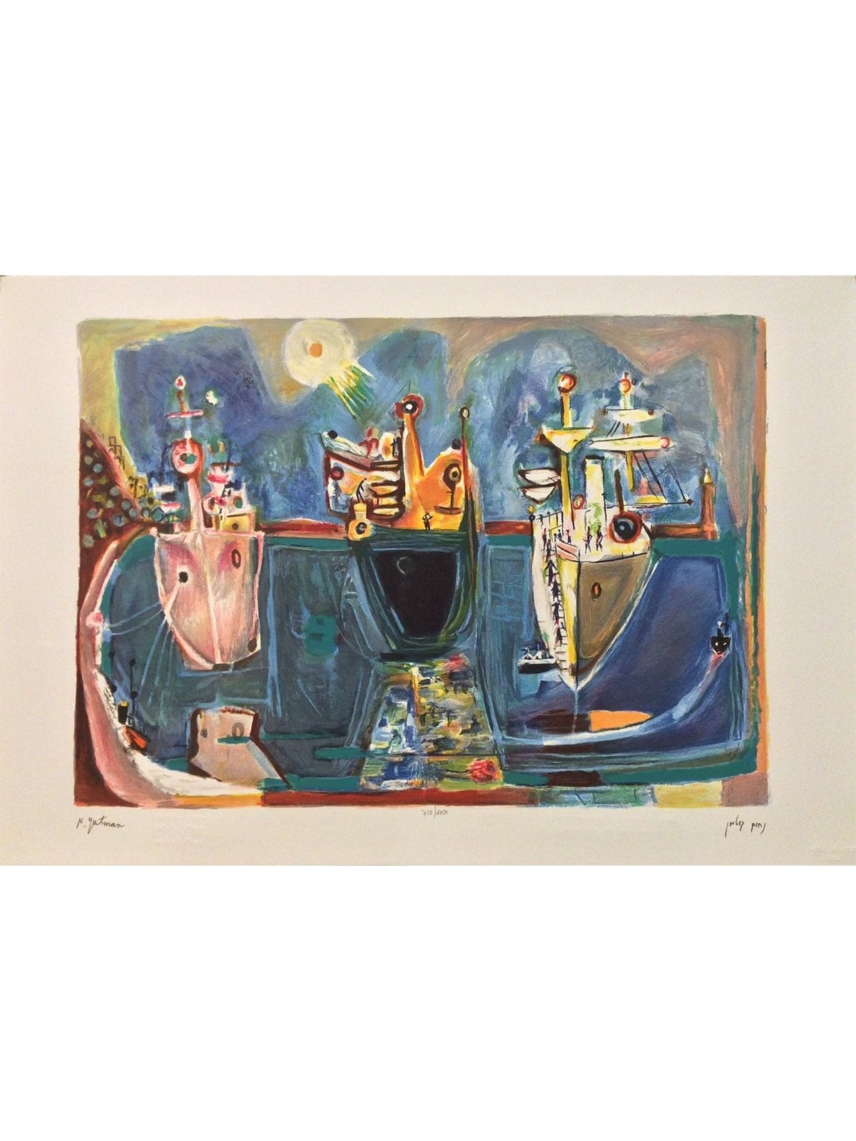 Ships at Shore. Artist: Nahum Gutman. Signed & Numbered Limited Editio