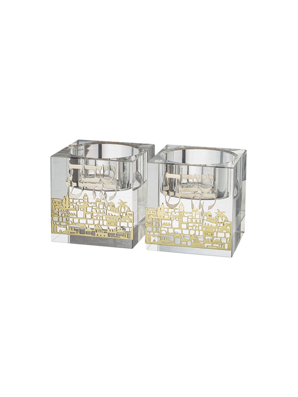 Square Crystal Glass Candlesticks with G... | Traditional Candlesticks