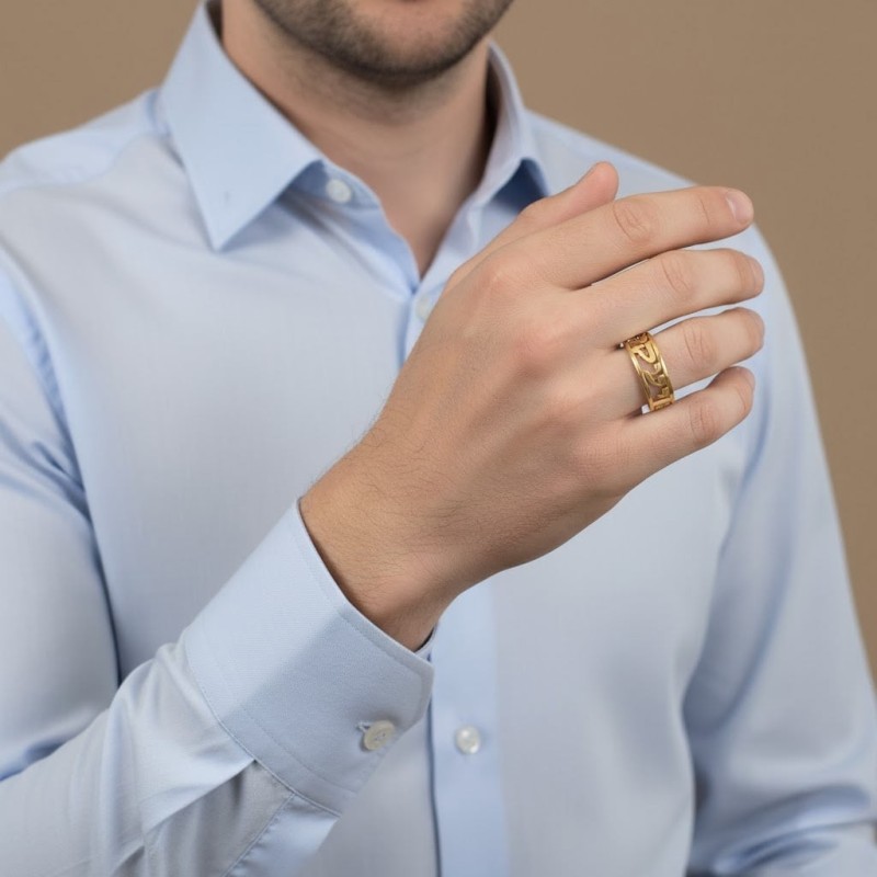 Bague avec nom hébreu personnalisable et plaquée or 24 carats