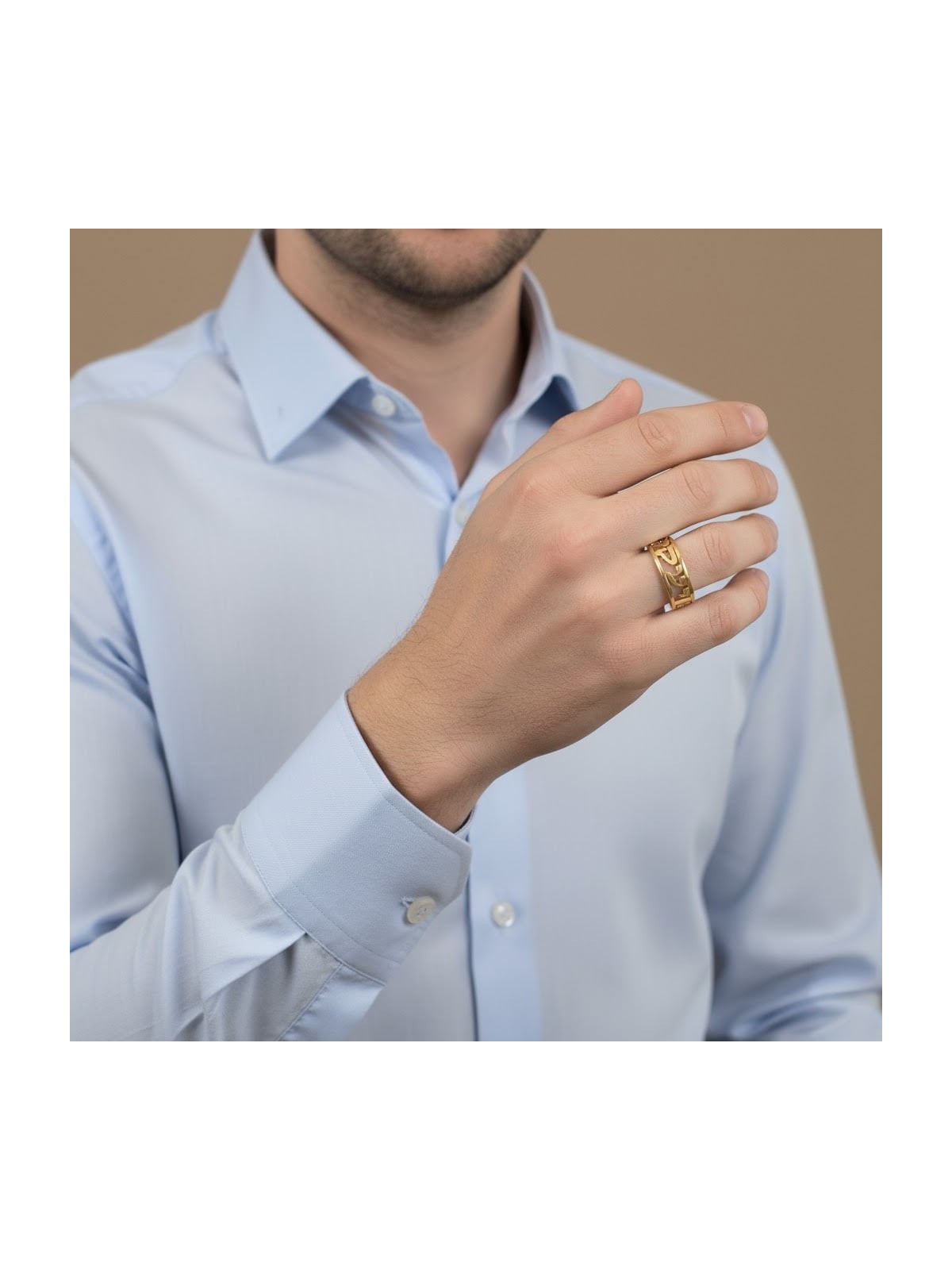 24K Gold-Plated Cut-Out Customizable Hebrew Name Ring