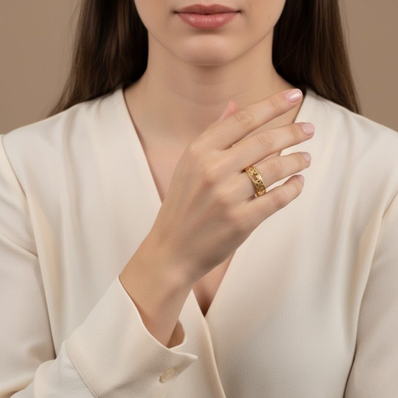 Bague avec nom hébreu personnalisable et plaquée or 24 carats