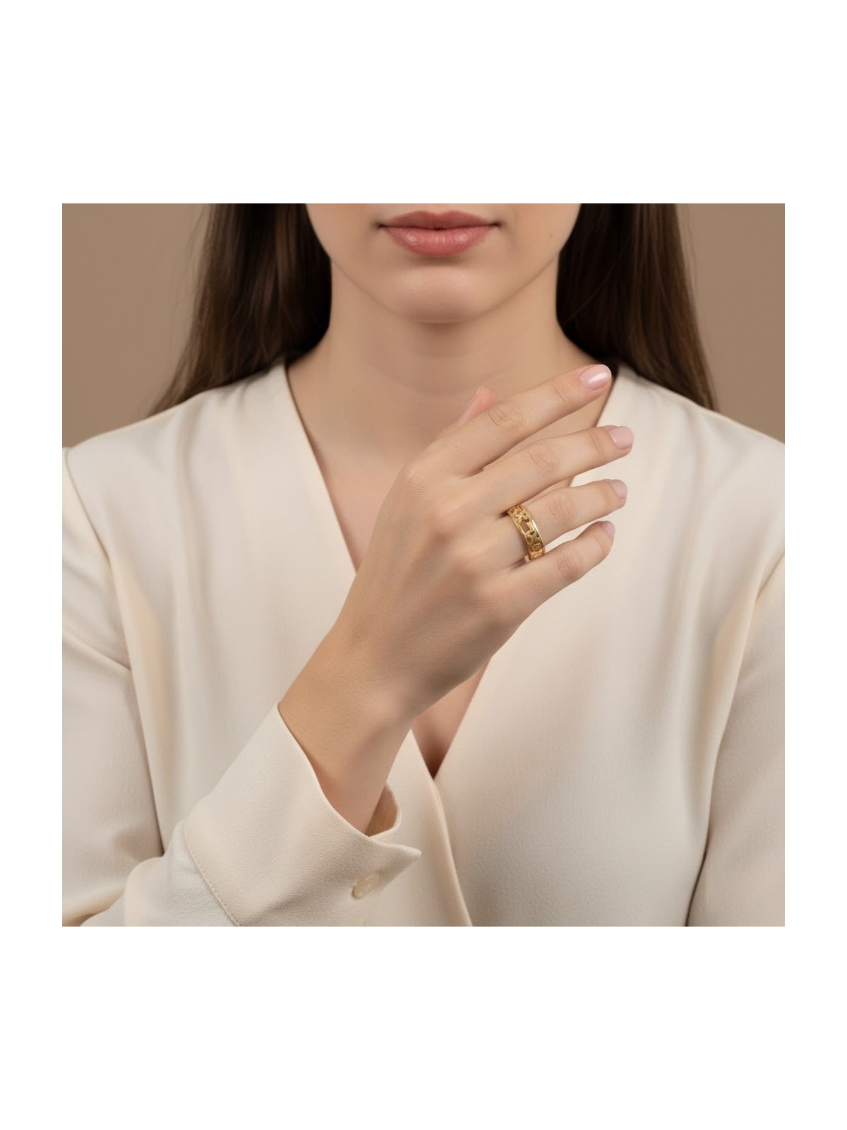 24K Gold-Plated Cut-Out Customizable Hebrew Name Ring