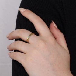 Gold-Plated Customizable Stackable Name Ring With Birthstone (Hebrew /