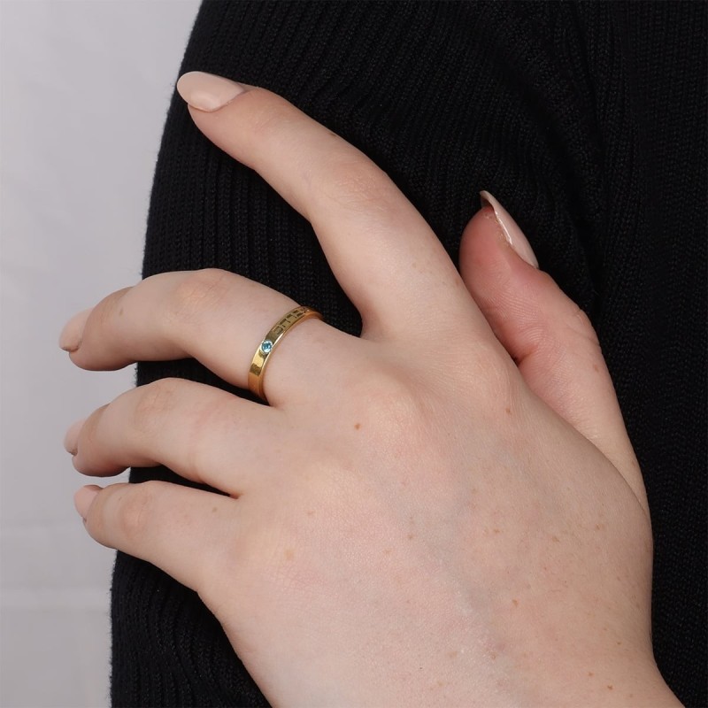 Gold-Plated Customizable Stackable Name Ring With Birthstone (Hebrew /